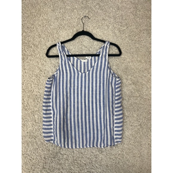 Nicole Miller Tops - Nicole Miller Linen Blouse Womens Medium Striped Sleeveless Top Beachy Summer